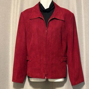 Conrad C - Proportion Petite Burgundy Micro Suede Zip Front Jacket - Size 16P